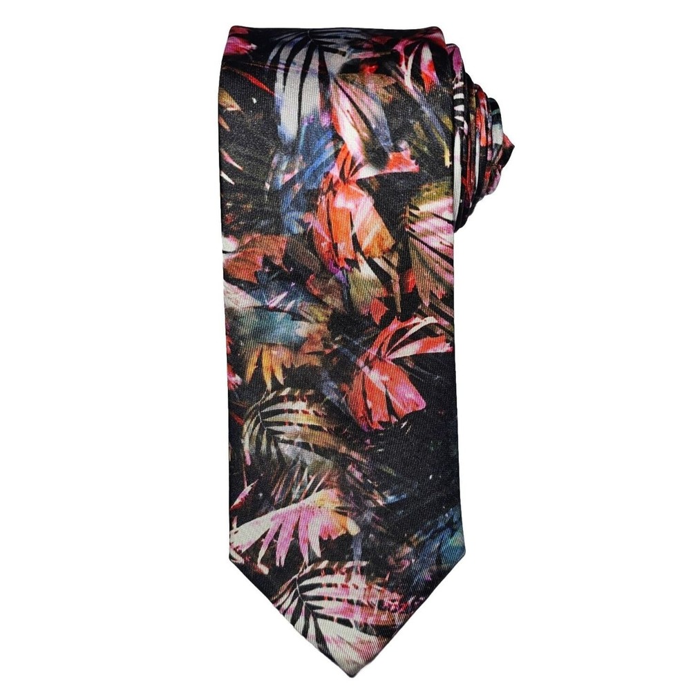 ROBERT GRAHAM Mens Silk Tie Necktie Black Tropical Leaves Knowledge Wisdom Truth